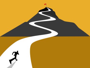 İş adamı bayrağa ulaşmak için tepeye koşar.