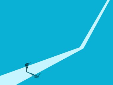 İş kadını, büyüme yolunda ilerlemek için dürbün kullanıyor.