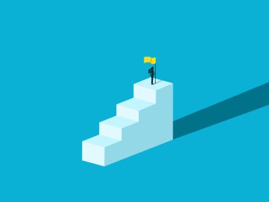 İş kadını zafer bayrağını tuttu ve merdivenin başında durdu.