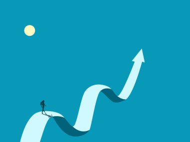 İş kadını uçucu bir grafikte yürüdü