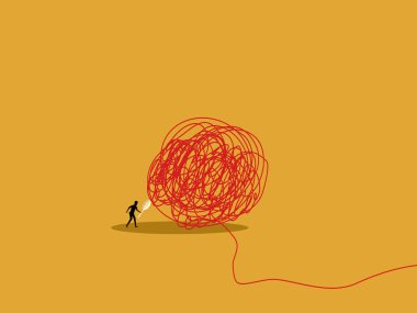 İş adamı karmaşık halatı incelemek için bir büyüteç kullanmış.