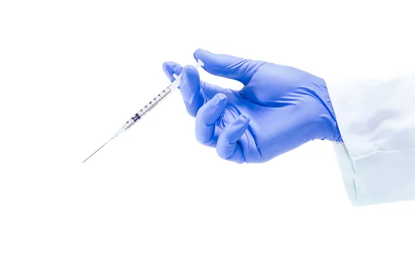 Gloved Hand Holding Syringe White Background Vaccine Concept Royalty Free Stock Photos
