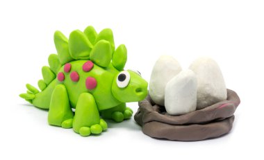 Play dough Stegosaurus on white background. Handmade clay plasticine clipart