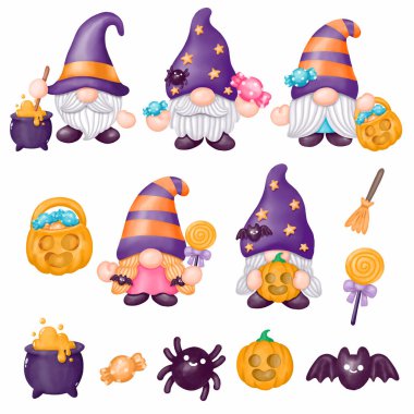 Cüceler Cadılar Bayramı Clipart, Büyücü Cadı Cadılar Bayramı Olayı, Suluboya Dijital Resim