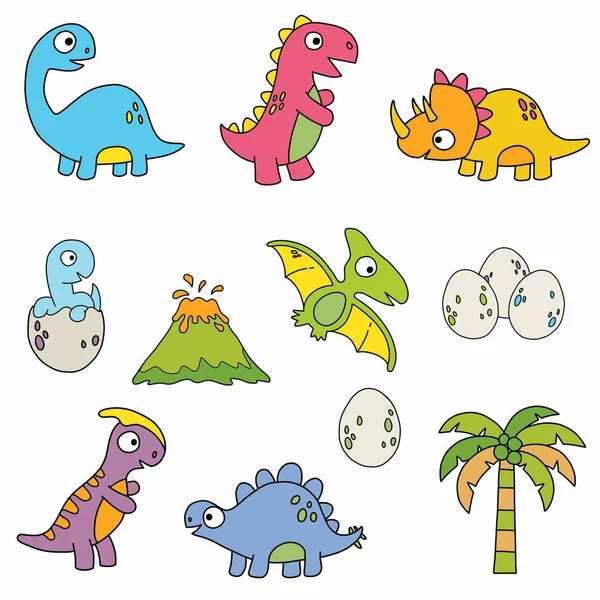 Dinosaurie Clipart Insamling Tecknade Dinosaurier — Stock vektor