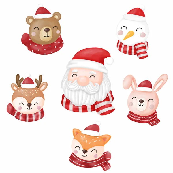 Santa Animals Clipart Frohe Weihnachten — Stockvektor