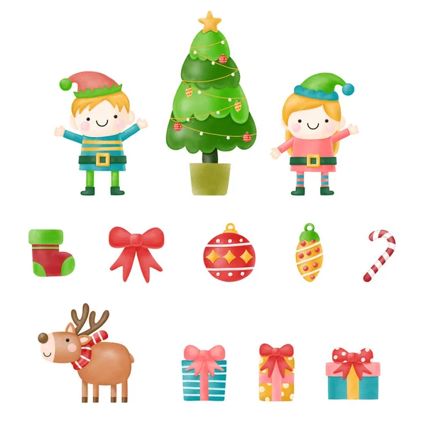 Aquarela Elfo Clipart Feliz Natal —  Vetores de Stock