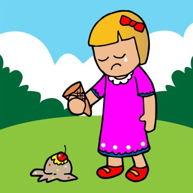 The girl regretted the ice cream falling. clipart