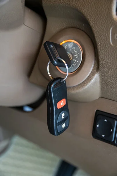 Car key in ignition start lock — Stock Photo, Image