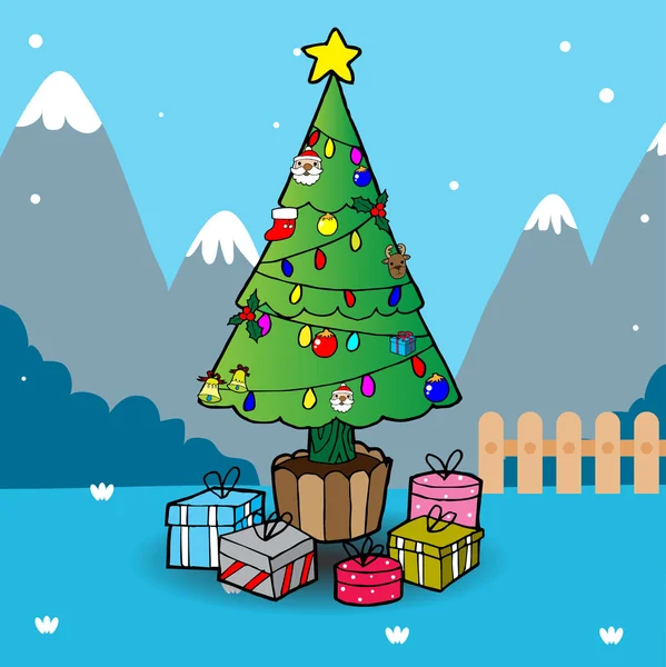 Árbol de Navidad y regalos — Vector de stock