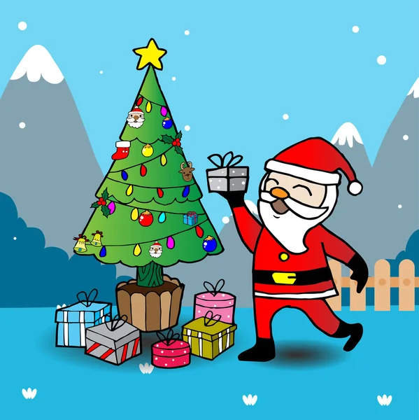 Grußkarte, Weihnachtskarte mit Weihnachtsmann und Weihnachtsmann — Stockvektor