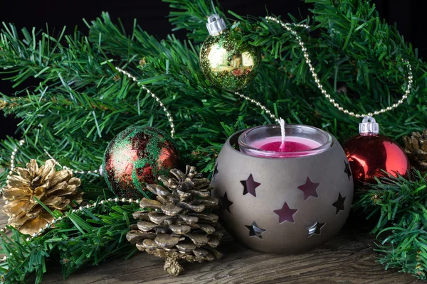 Noel dekorasyon eski ahşap masa — Stok fotoğraf
