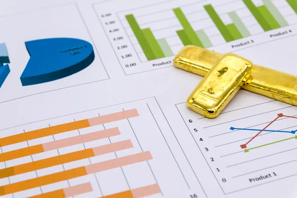 Gold Bullion on business report — Stock Photo, Image