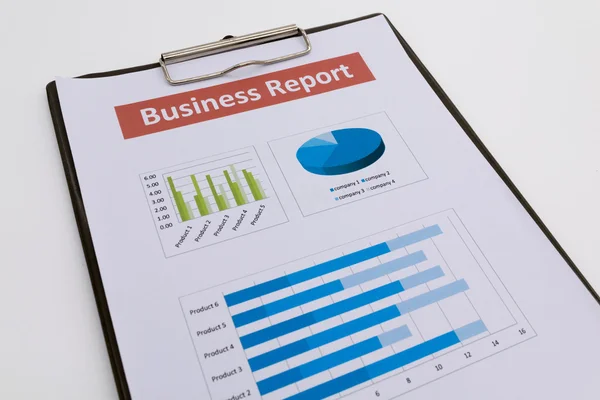 Business report och man hand. — Stockfoto