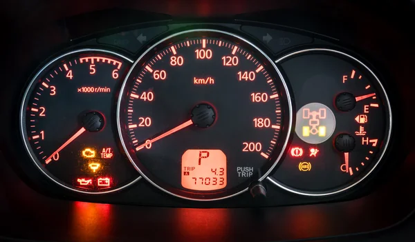 Modern car illuminated dashboard closeup — Stock Photo, Image