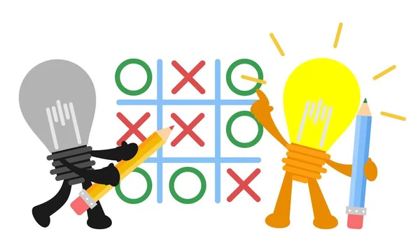 Idea Lámpara Eléctrica Dibujos Animados Jugar Tic Tac Toe Competencia — Archivo Imágenes Vectoriales