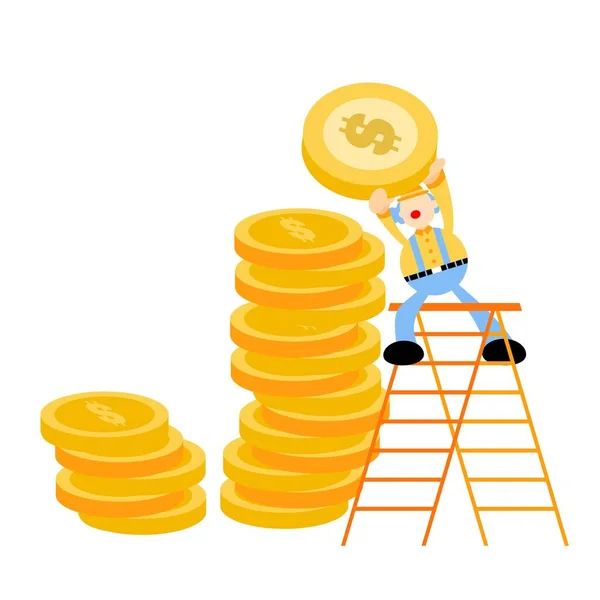 Cartoon Gelukkig Clown Carnaval Gouden Munt Geld Economie Doodle Vector — Stockvector