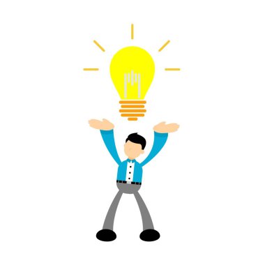 Ampul karikatürü çizen işadamı. Fikir konsepti düz tasarım çizgi film biçimi çizimi illüstrasyonu 