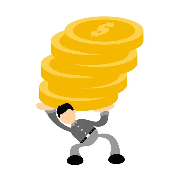 Zakenman Werknemer Pick Big Coin Dollar Economie Cartoon Doodle Platte — Stockvector