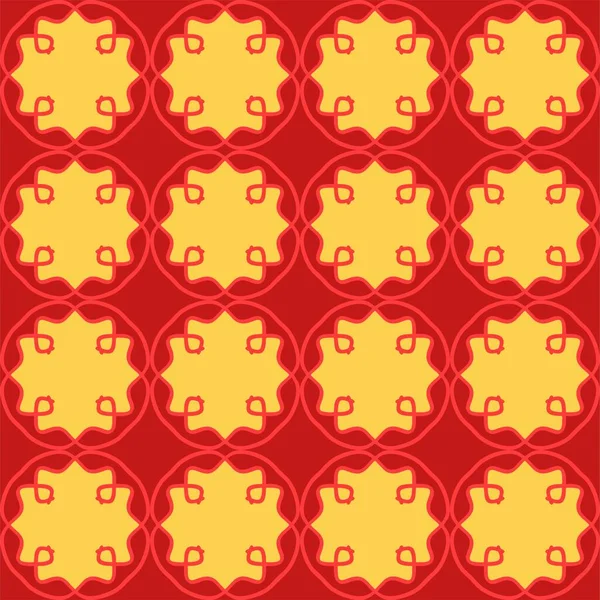 Jaune Rouge Mandala Floral Créatif Sans Couture Fond Conception — Image vectorielle