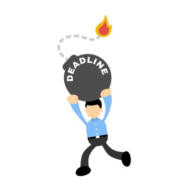 İş adamı, saatli bomba teslim tarihi çizgi film karalama vektör çizim düz tasarım tarzı için çalışır