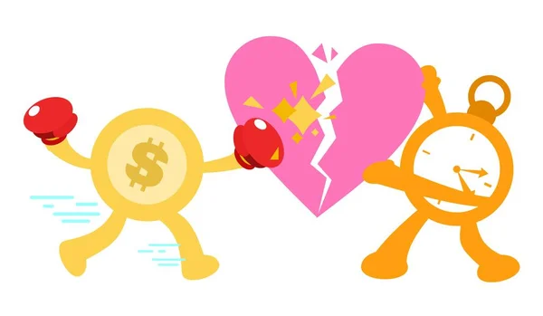 Zeit Und Münze Geld Kampf Für Pause Liebe Cartoon Doodle — Stockvektor