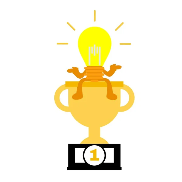 Cartoon Lamp Idee Trofee Winnaar Wedstrijd Doodle Vector Illustratie Plat — Stockvector