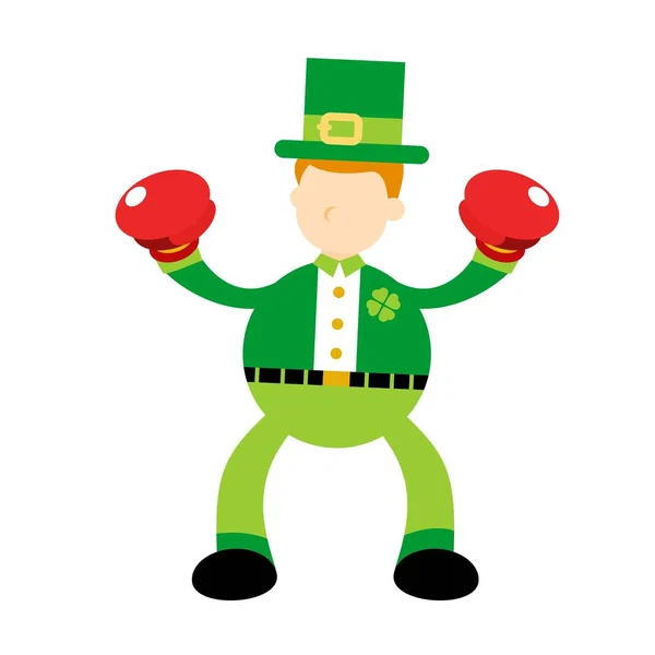 Leprechaun Power Fight Boxe Dessin Animé Gribouiller Plat Design Style — Image vectorielle