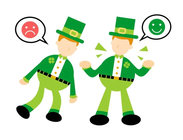 Leprechaun Personnage Émotion Heureux Triste Dessin Animé Gribouiller Plat Design — Image vectorielle