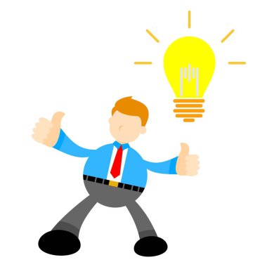 İş adamı ve lamba fikri karikatür karalama düz tasarım vektör çizimi