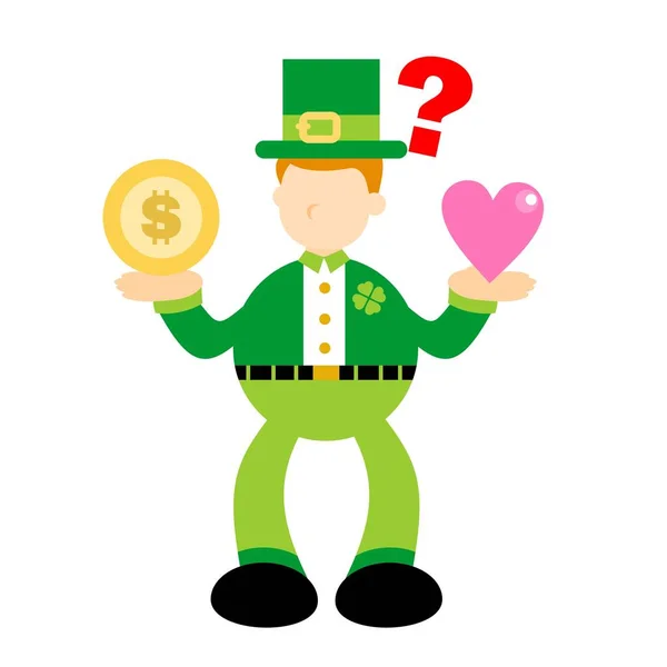 Leprechaun Choisir Argent Pièce Amour Dessin Animé Gribouiller Plat Design — Image vectorielle