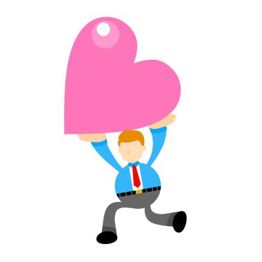 İş adamı hediye olarak kalp karikatürü karalama düz tasarım vektör illüstrasyonu 