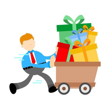 İş adamı ve hediye kutusu karikatürü karalama düz tasarım vektör çizimi