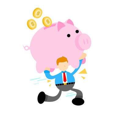 İşçi domuz bankası para ekonomisi çizgi film karalama düz tasarım tasarım illüstrasyon