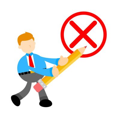 İş adamı ve kırmızı haç karikatür karalama düz tasarım vektör çizimi