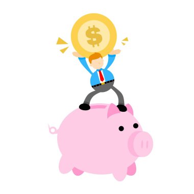 İşçi domuz bankası para ekonomisi çizgi film karalama düz tasarım tasarım illüstrasyon