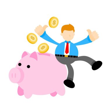 İşçi domuz bankası para ekonomisi çizgi film karalama düz tasarım tasarım illüstrasyon