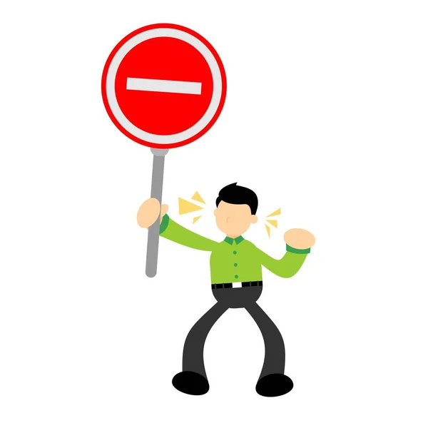 Hombre Negocios Stop Signo Dibujos Animados Garabato Diseño Plano Estilo — Vector de stock