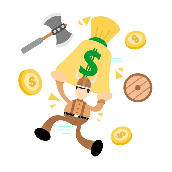 Barbaarse Viking Geld Zak Cartoon Doodle Platte Ontwerp Stijl Vector — Stockvector