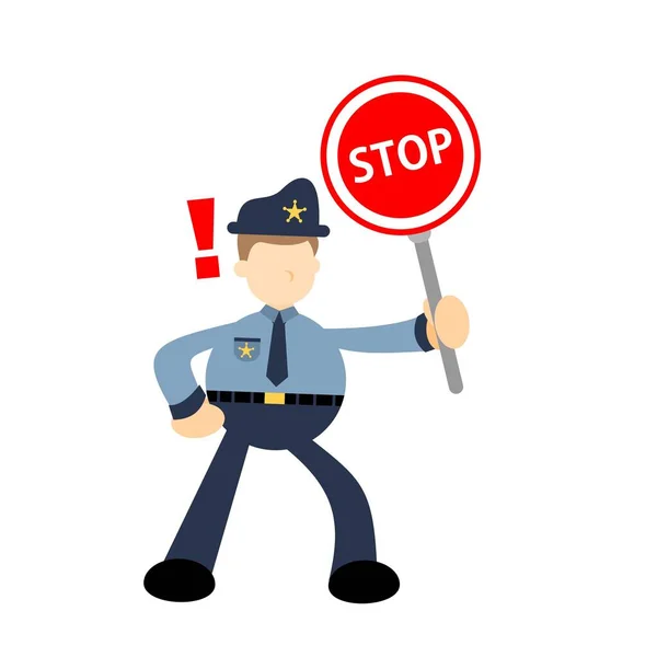 Politie Agent Pick Stop Bord Cartoon Doodle Platte Ontwerp Stijl — Stockvector