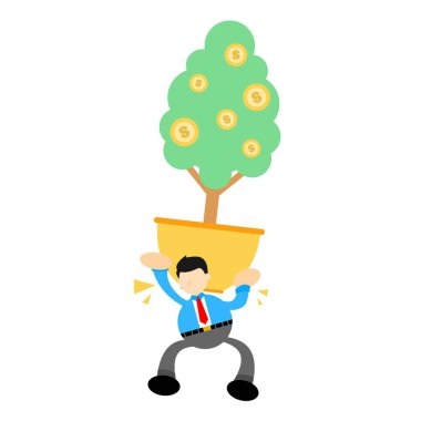 İş adamı ve altın sikke para dolar çizgi film karalama düz tasarım tasarım tasarım tasarımı illüstrasyon