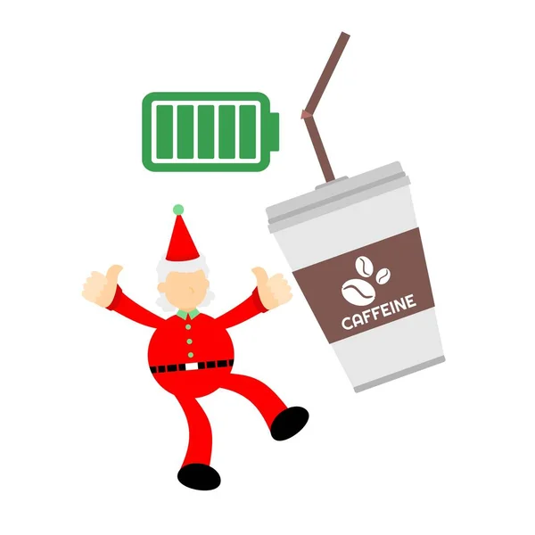 Felice Natale Rosso Babbo Natale Caffè Carica Energia Tazza Con — Vettoriale Stock