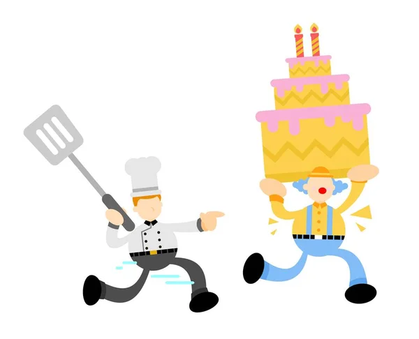 Clown Pick Cake Run Chef Cartoon Doodle Flat Design Style — Stock Vector