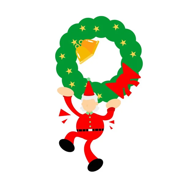 Feliz Santa Claus Rojo Feliz Navidad Verde Hierba Anillo Campanas — Archivo Imágenes Vectoriales