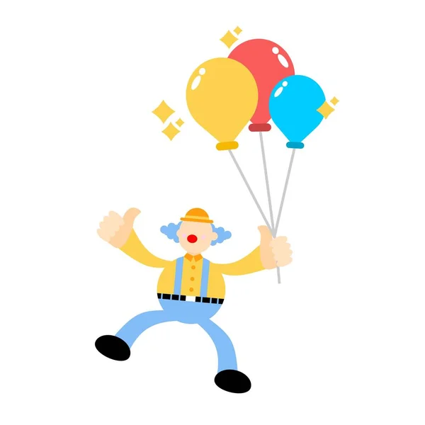 Gelukkig Geel Clown Kleurrijke Ballon Cartoon Doodle Plat Ontwerp Stijl — Stockvector