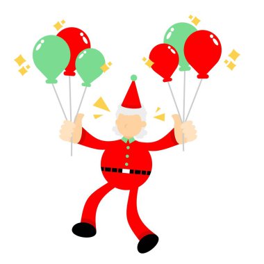 Mutlu noeller Noel Baba ve renkli balon karikatür düz tasarım tasarım vektör çizimi