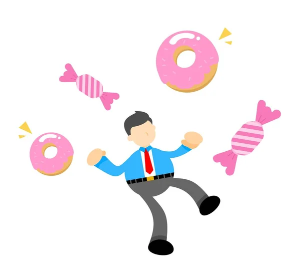 Homme Affaires Sucre Rose Bonbons Sucrés Donut Boisson Dessin Animé — Image vectorielle