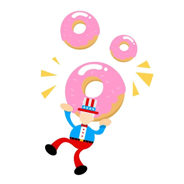 Onkel Sam America Und Rosa Süßigkeiten Donut Getränk Cartoon Doodle — Stockvektor