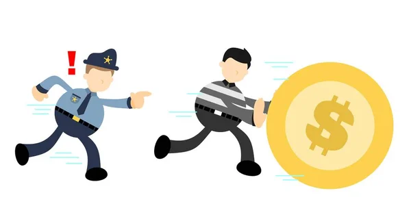 Αστυνομία Και Κλέφτης Χρυσό Νόμισμα Χρήματα Δολάριο Κινουμένων Σχεδίων Doodle — Διανυσματικό Αρχείο