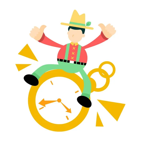 Αγρότης Άνθρωπος Πάρει Ρολόι Καρτούν Doodle Επίπεδη Σχεδίαση Στυλ Διανυσματική — Διανυσματικό Αρχείο